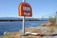 Why do some people have fun with life saving equipment? Here a lifebuoy removed from the cabinet. Trondheim harbor were contacted so they could repair the damage.